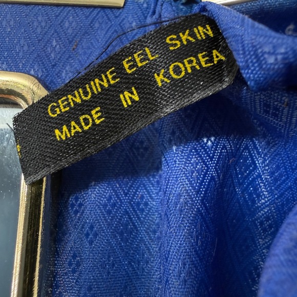 Vintage Coin Purse Eel Skin Clam Shell Make Up Bag Kiss Lock Frame Mirrored Blue - Picture 6 of 15